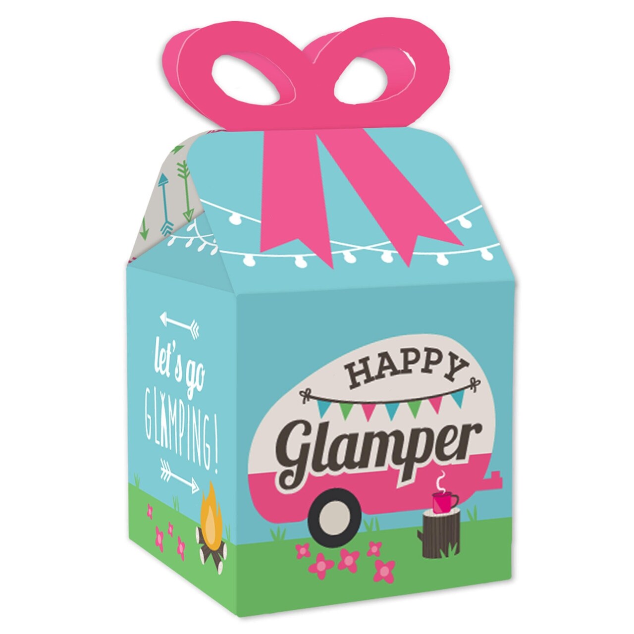 Big Dot of Happiness Let's Go Glamping - Square Favor Gift Boxes - Camp Glamp Party or Birthday Party Bow Boxes - Set of 12